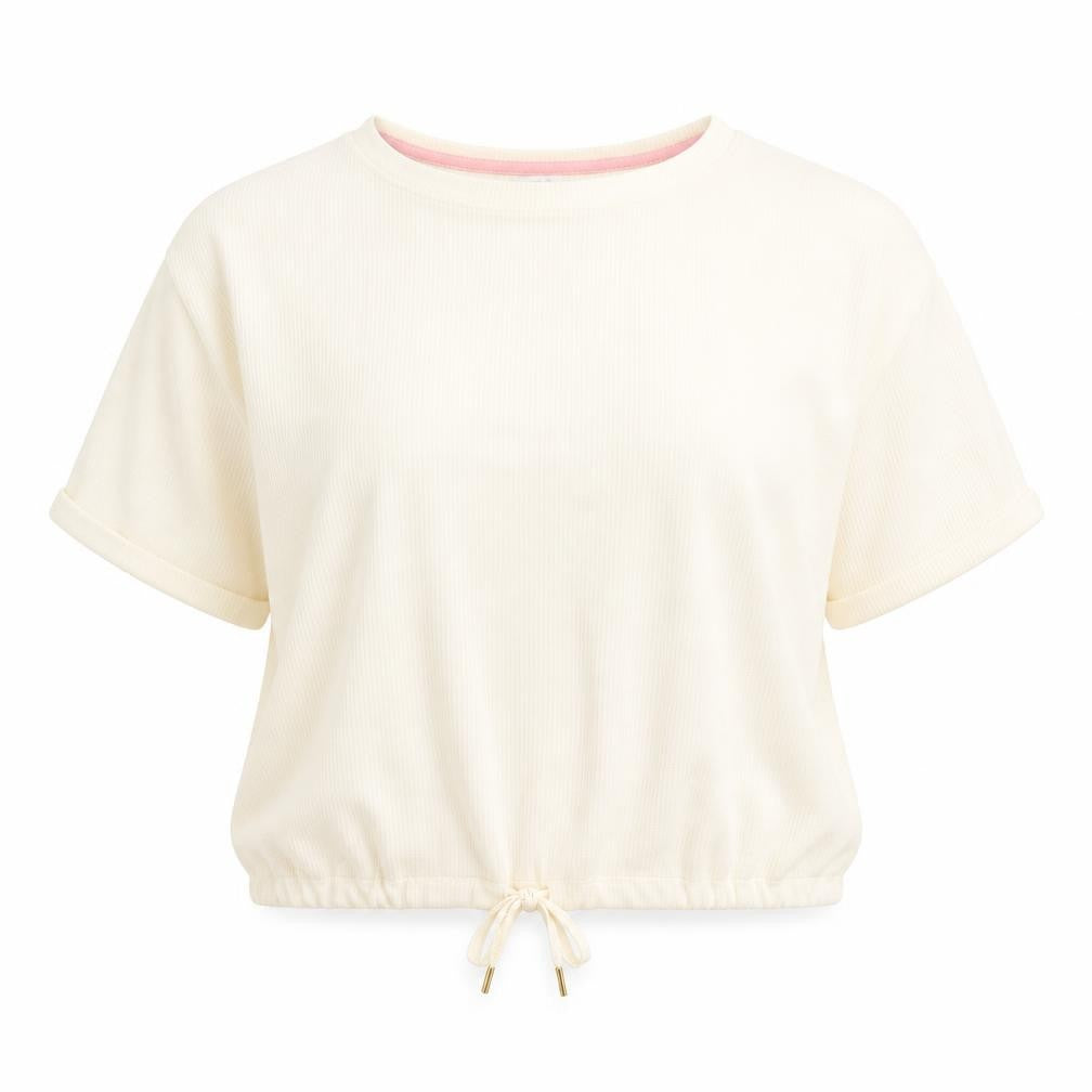 Front view of Marks & Spencer women’s ivory solid cotton top pyjama top, size XL, drawstring