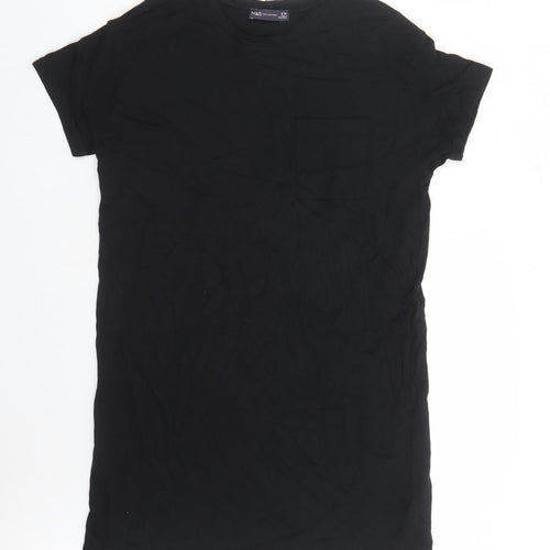Marks and Spencer Womens Black 100% Cotton T-Shirt Dress Size 12 Round Neck Pullover