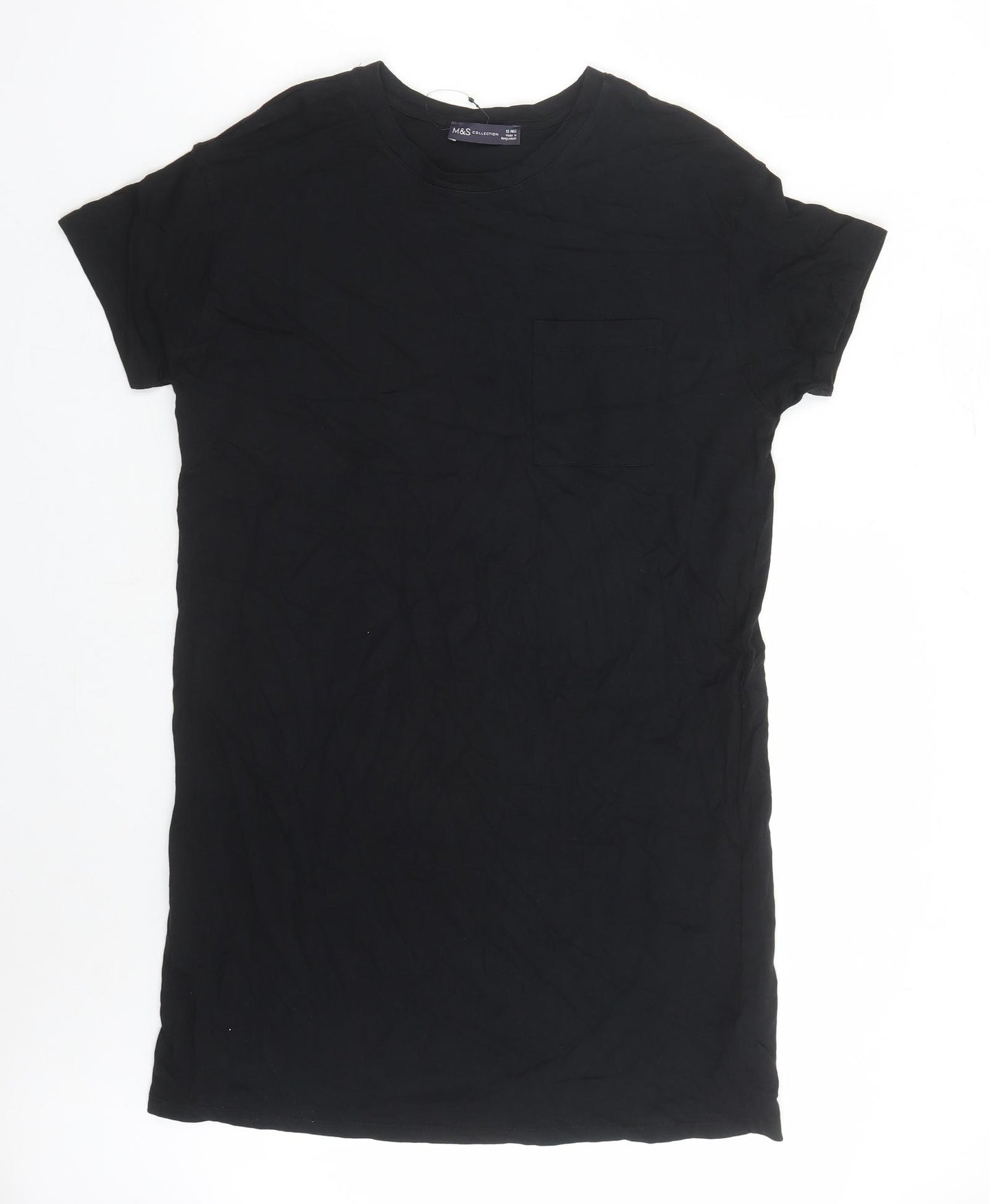 Marks and Spencer Womens Black 100% Cotton T-Shirt Dress Size 12 Round Neck Pullover