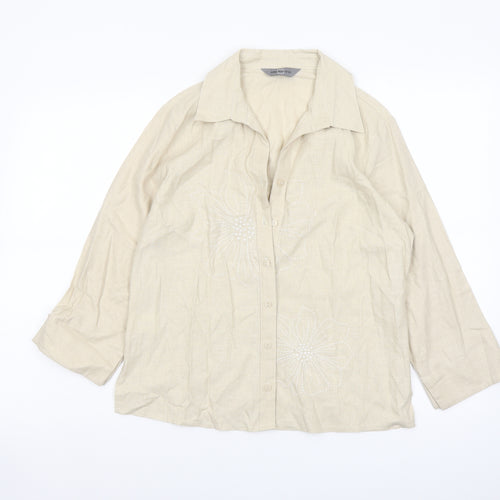 AMARANTO Womens Beige Viscose Basic Button-Up Size 12 Collared