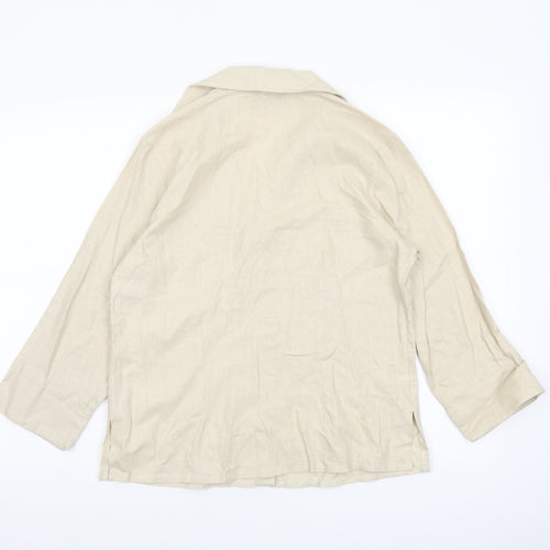 AMARANTO Womens Beige Viscose Basic Button-Up Size 12 Collared