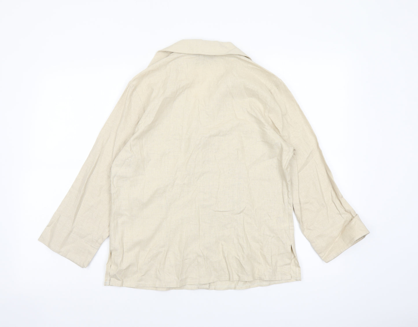 AMARANTO Womens Beige Viscose Basic Button-Up Size 12 Collared