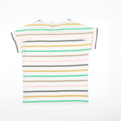 Marks and Spencer Womens Multicoloured Striped Linen Basic T-Shirt Size 10 Round Neck