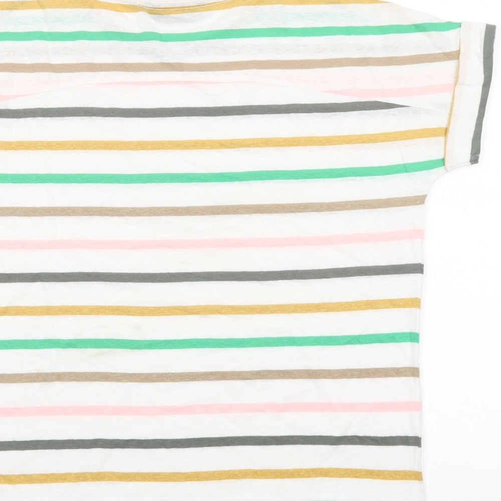Marks and Spencer Womens Multicoloured Striped Linen Basic T-Shirt Size 10 Round Neck