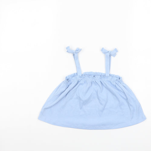 H&M Girls Blue Polyester Basic Blouse Size 3-4 Years Square Neck Pullover