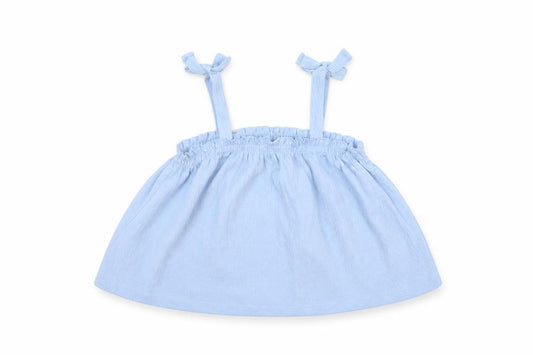 Front view of H&M girls’ blue polyester basic blouse, size 3-4, years square neck pullover