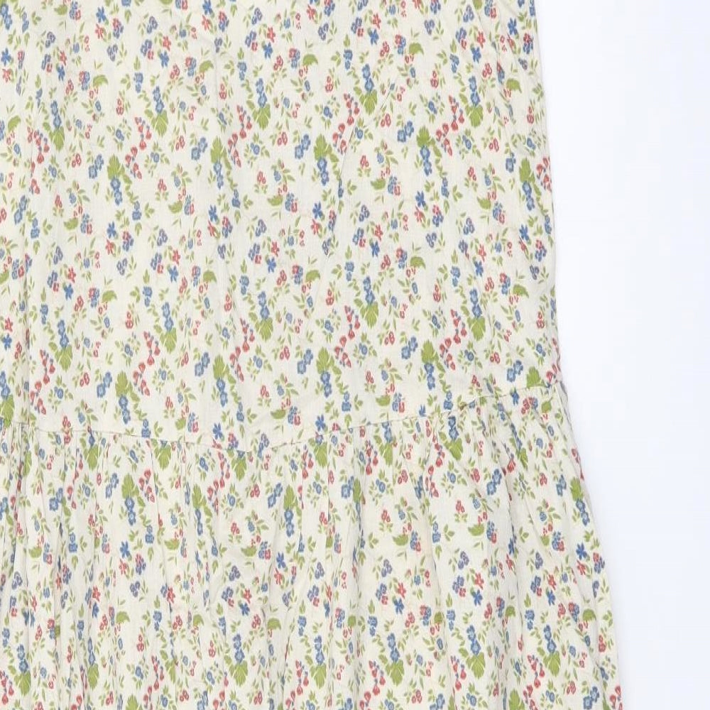 Zara Womens Multicoloured Floral Cotton A-Line Size L Square Neck Pullover