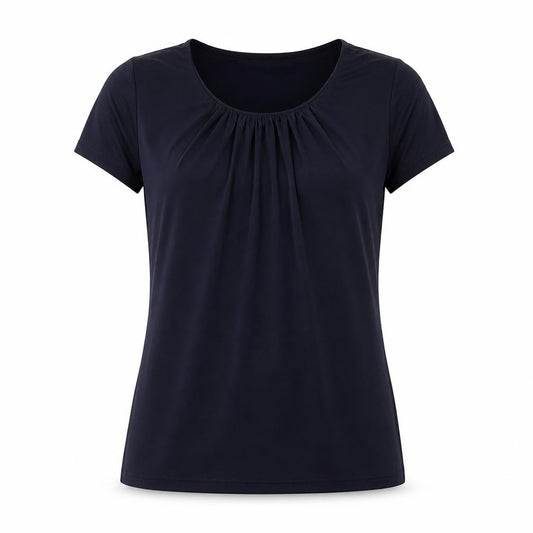 Front view of M- Premier women’s blue polyester basic t-shirt, size UK 10, round neck