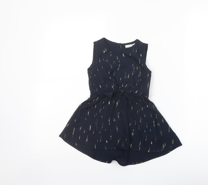 name it Girls Black Geometric Polyester Basic Blouse Size 2 Years Round Neck Button