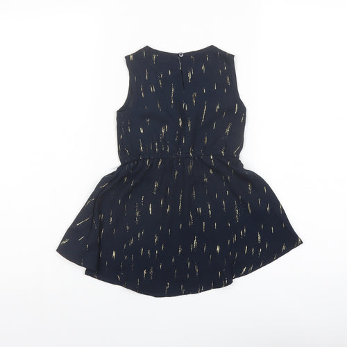 name it Girls Black Geometric Polyester Basic Blouse Size 2 Years Round Neck Button