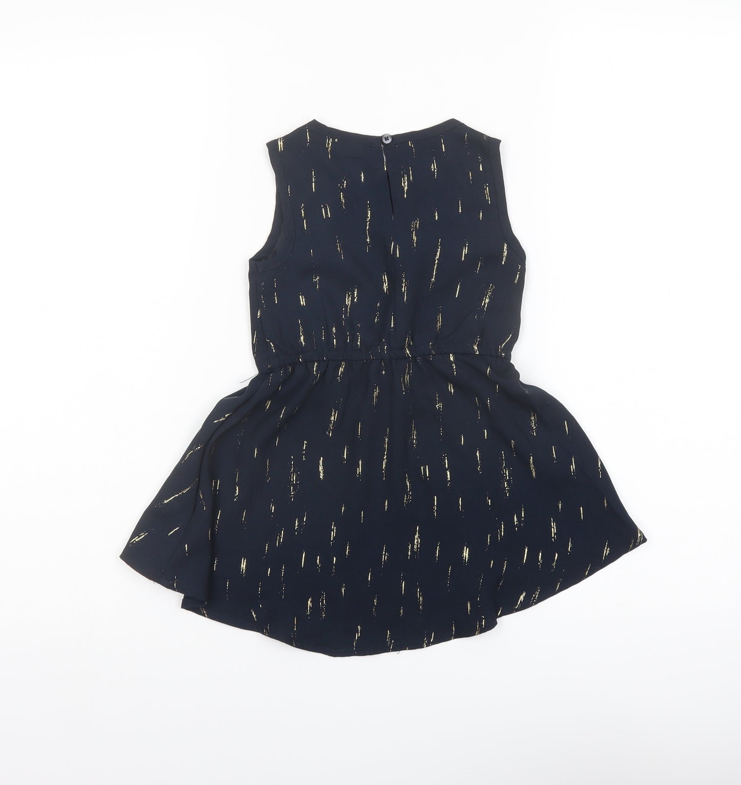 name it Girls Black Geometric Polyester Basic Blouse Size 2 Years Round Neck Button