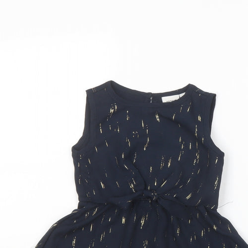 name it Girls Black Geometric Polyester Basic Blouse Size 2 Years Round Neck Button