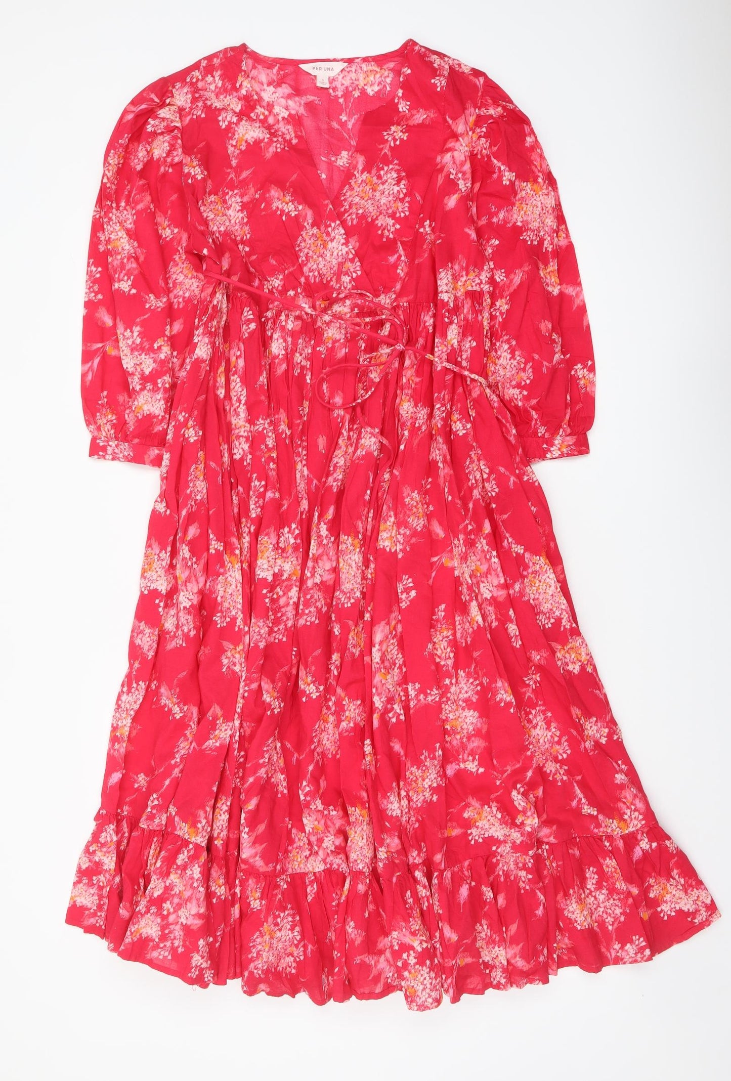Per Una Womens Pink Floral Cotton A-Line Size S V-Neck Pullover