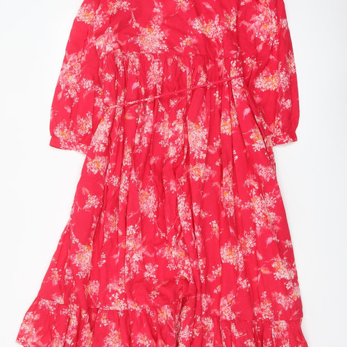 Per Una Womens Pink Floral Cotton A-Line Size S V-Neck Pullover