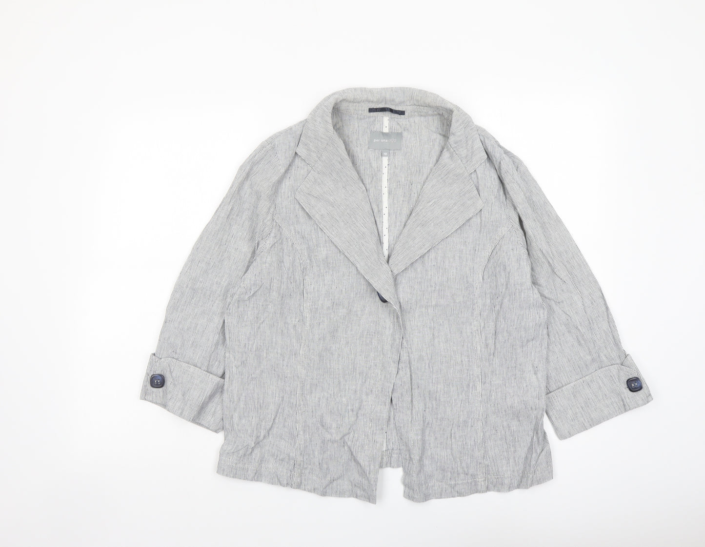 Per Uba Womens Grey Striped Jacket Size 18 Button