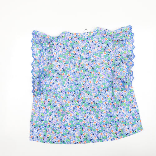 Marks and Spencer Womens Blue Floral Cotton Basic Blouse Size 18 V-Neck
