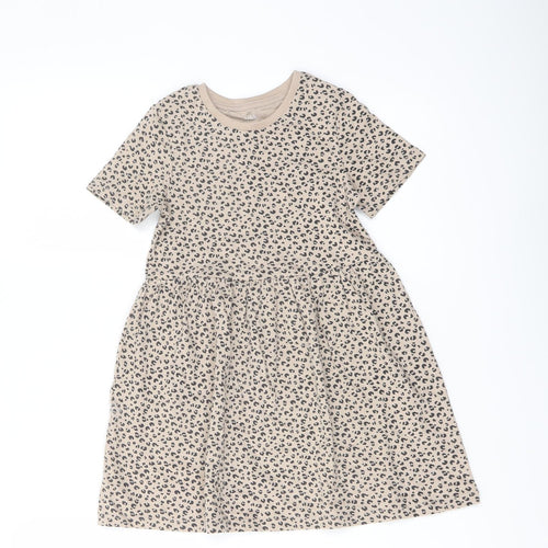 Marks and Spencer Girls Beige Animal Print Cotton A-Line Size 4-5 Years Crew Neck Pullover