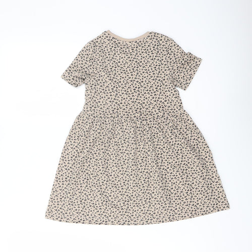 Marks and Spencer Girls Beige Animal Print Cotton A-Line Size 4-5 Years Crew Neck Pullover