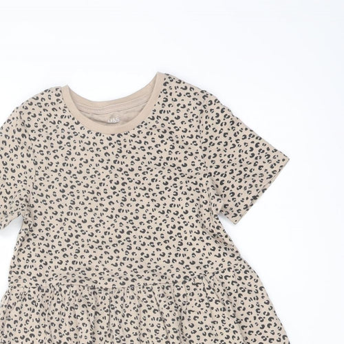 Marks and Spencer Girls Beige Animal Print Cotton A-Line Size 4-5 Years Crew Neck Pullover
