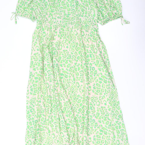 Marks and Spencer Womens Green Animal Print Viscose A-Line Size 12 V-Neck Pullover