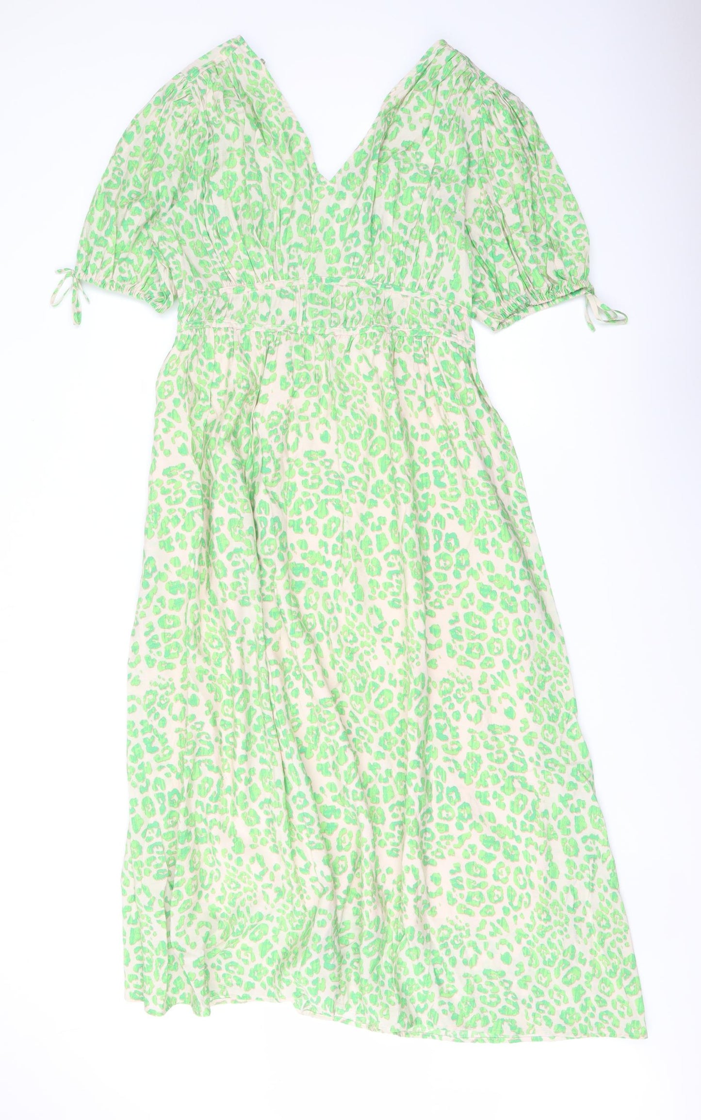 Marks and Spencer Womens Green Animal Print Viscose A-Line Size 12 V-Neck Pullover
