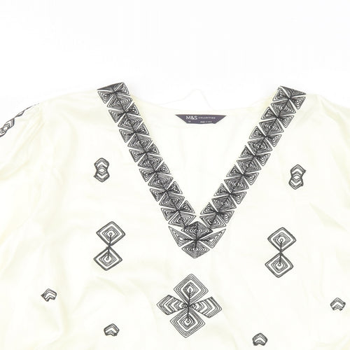 Marks and Spencer Womens Ivory Polyester Basic Blouse Size 16 V-Neck