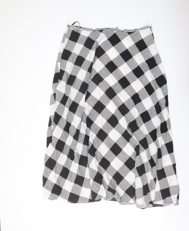 Marks and Spencer Womens Green Check Viscose A-Line Skirt Size 20 Zip