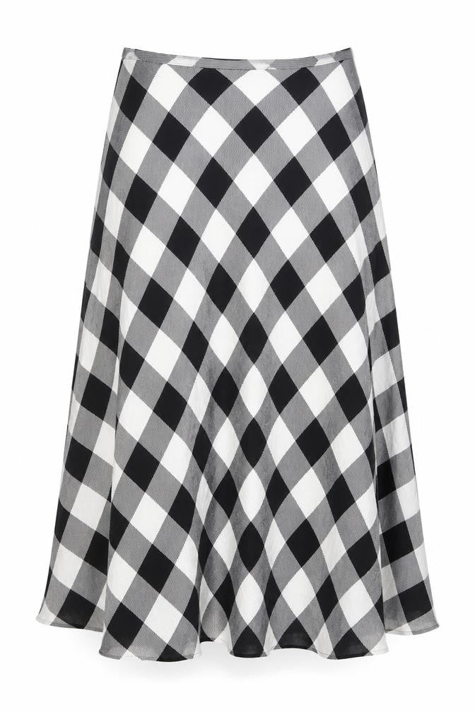 Marks and Spencer Womens Green Check Viscose A-Line Skirt Size 20 Zip