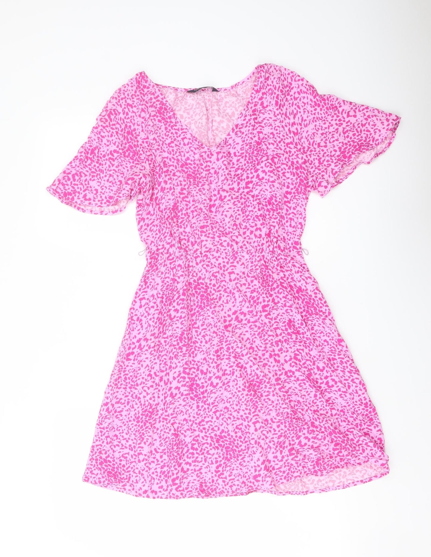 Marks and Spencer Womens Pink Animal Print Viscose Mini Size 8 V-Neck Pullover