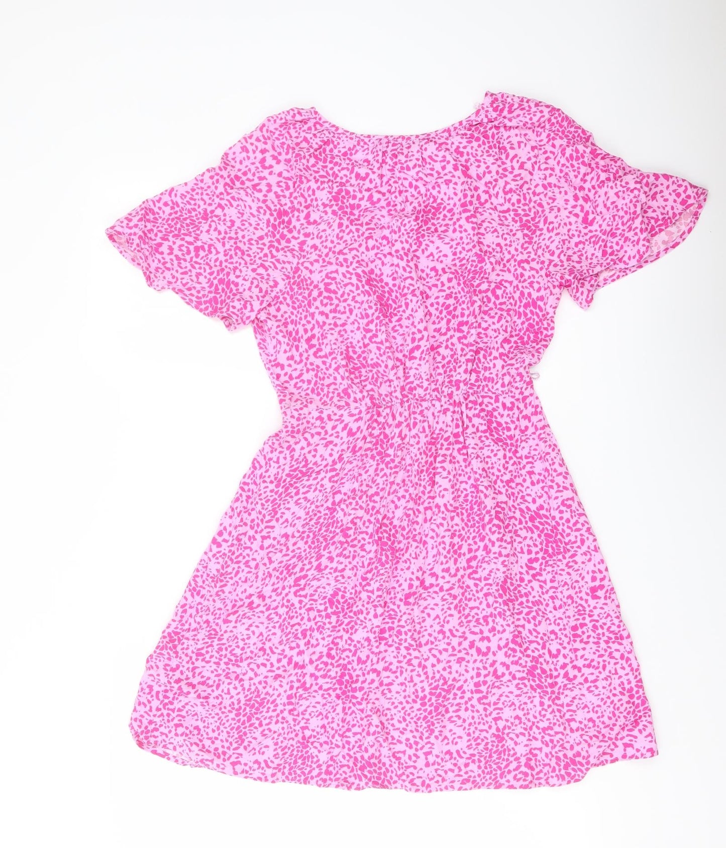 Marks and Spencer Womens Pink Animal Print Viscose Mini Size 8 V-Neck Pullover