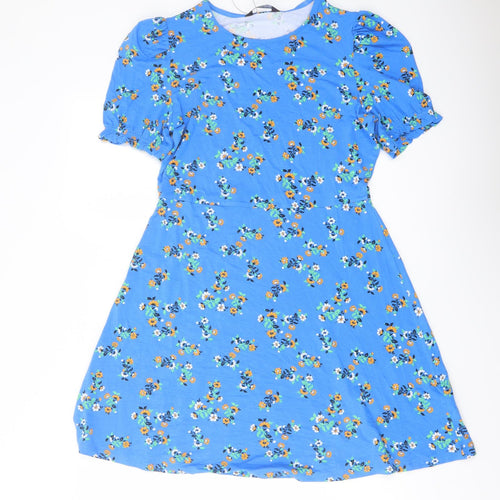 Marks and Spencer Womens Blue Floral Viscose A-Line Size 10 Crew Neck Pullover