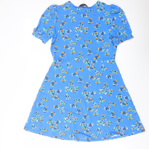 Marks and Spencer Womens Blue Floral Viscose A-Line Size 10 Crew Neck Pullover