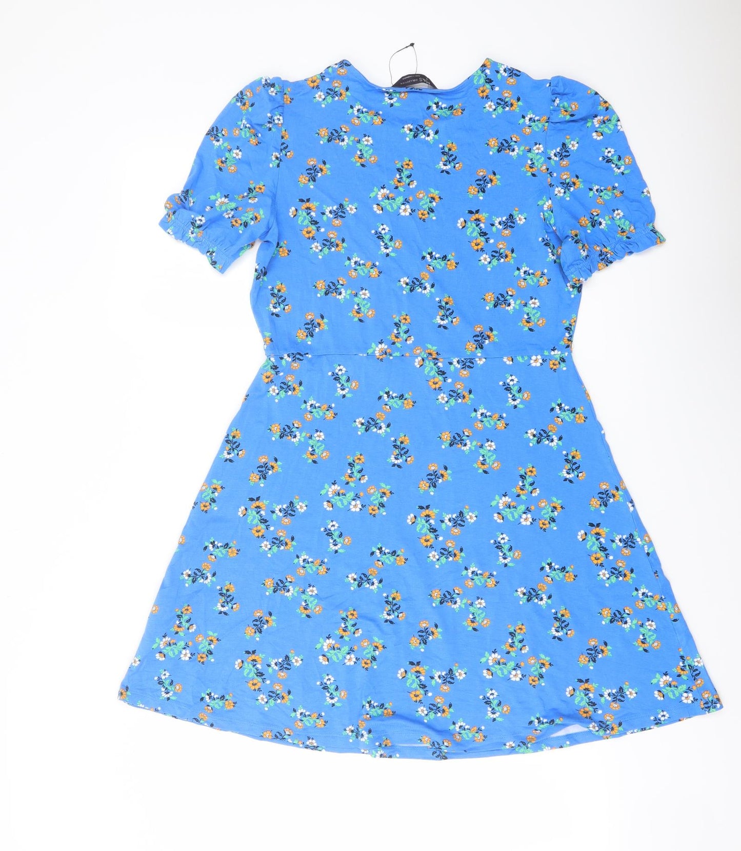 Marks and Spencer Womens Blue Floral Viscose A-Line Size 10 Crew Neck Pullover