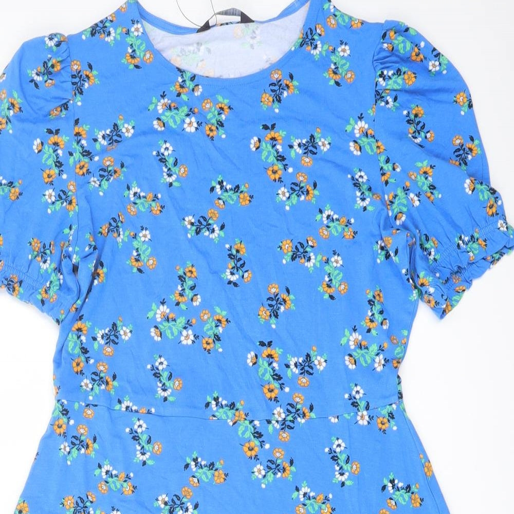 Marks and Spencer Womens Blue Floral Viscose A-Line Size 10 Crew Neck Pullover