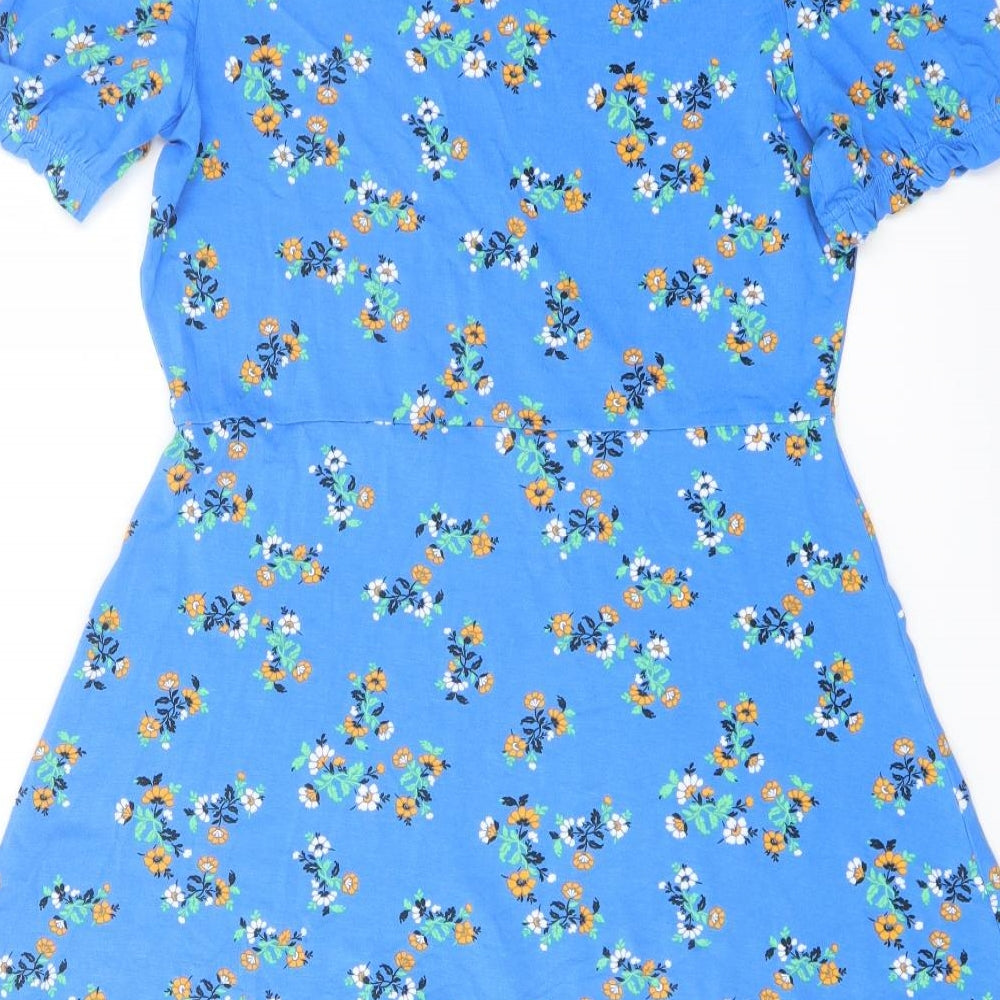 Marks and Spencer Womens Blue Floral Viscose A-Line Size 10 Crew Neck Pullover
