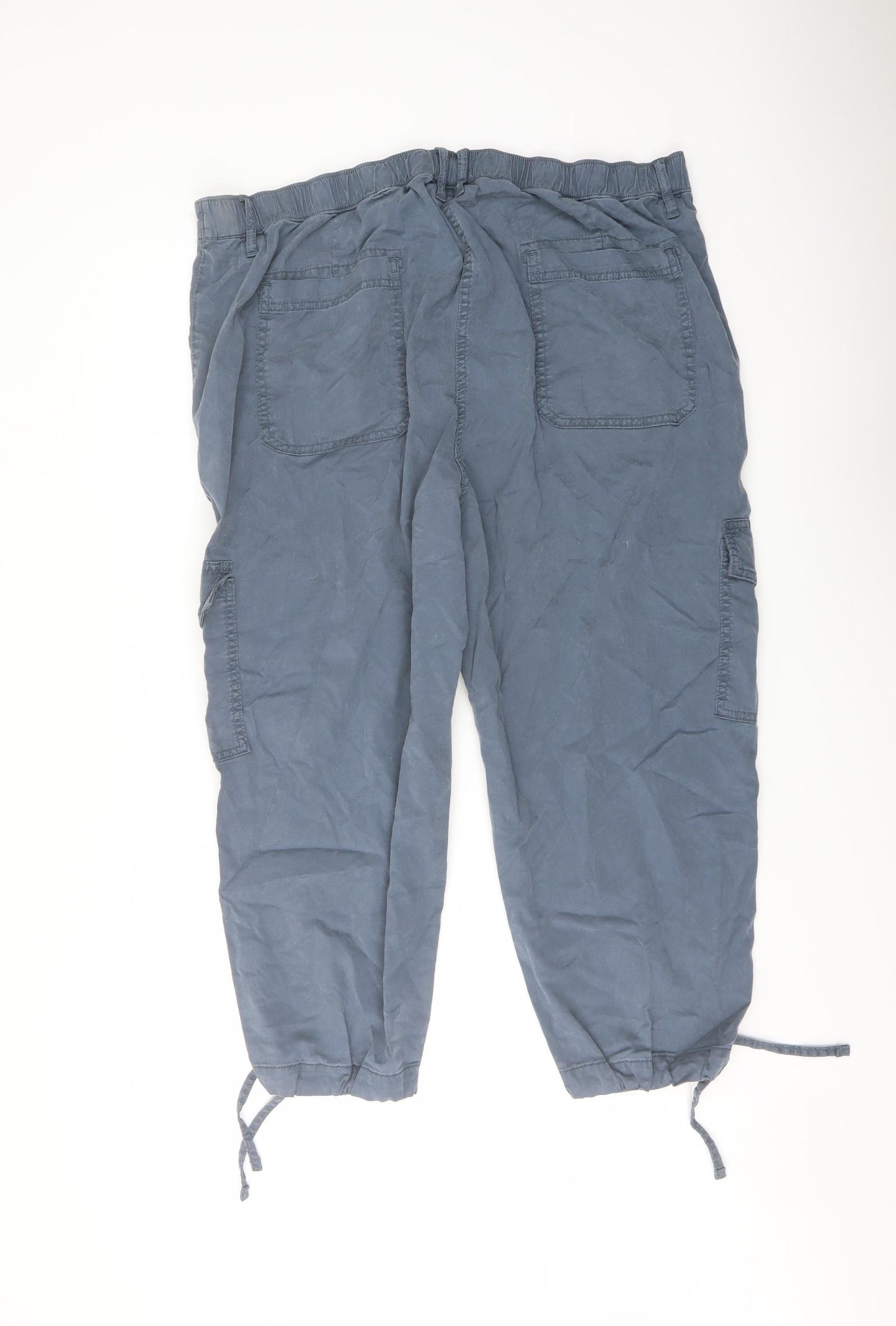 Marks and Spencer Womens Blue Lyocell Cargo Trousers Size 20 L22 in Regular Button