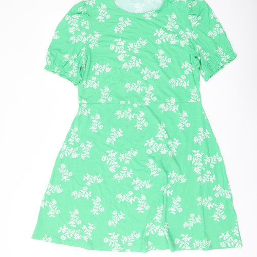 Marks and Spencer Womens Green Floral Viscose A-Line Size 14 Round Neck Pullover