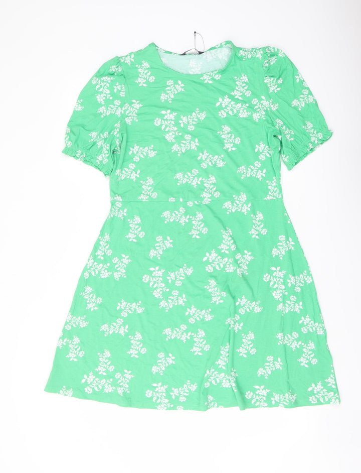 Marks and Spencer Womens Green Floral Viscose A-Line Size 14 Round Neck Pullover