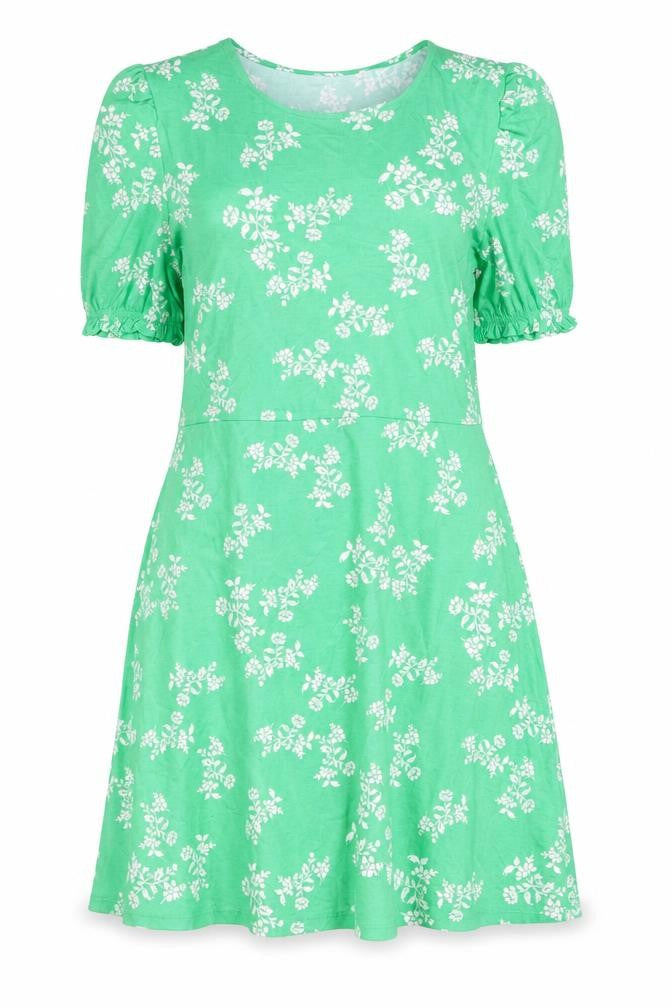 Marks and Spencer Womens Green Floral Viscose A-Line Size 14 Round Neck Pullover