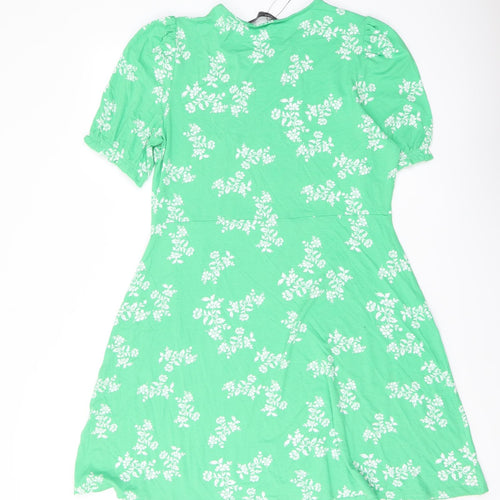 Marks and Spencer Womens Green Floral Viscose A-Line Size 14 Round Neck Pullover