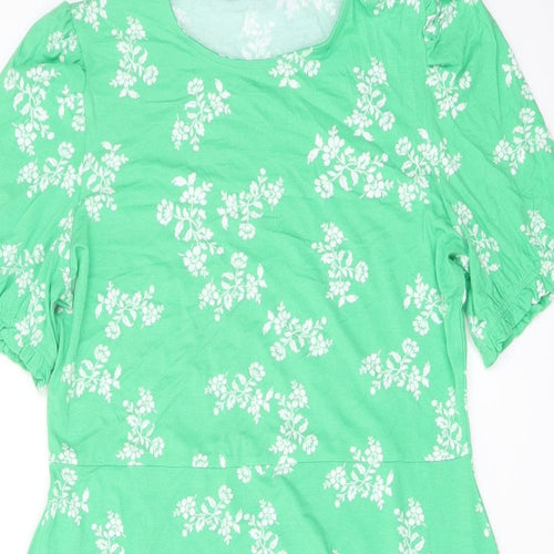 Marks and Spencer Womens Green Floral Viscose A-Line Size 14 Round Neck Pullover