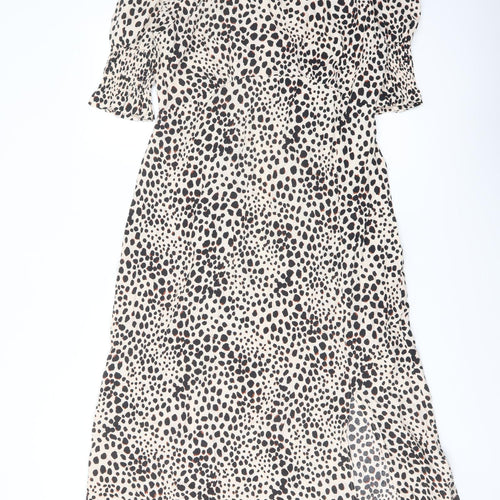 Nobody's Child Womens Beige Animal Print Viscose A-Line Size 12 Round Neck Button