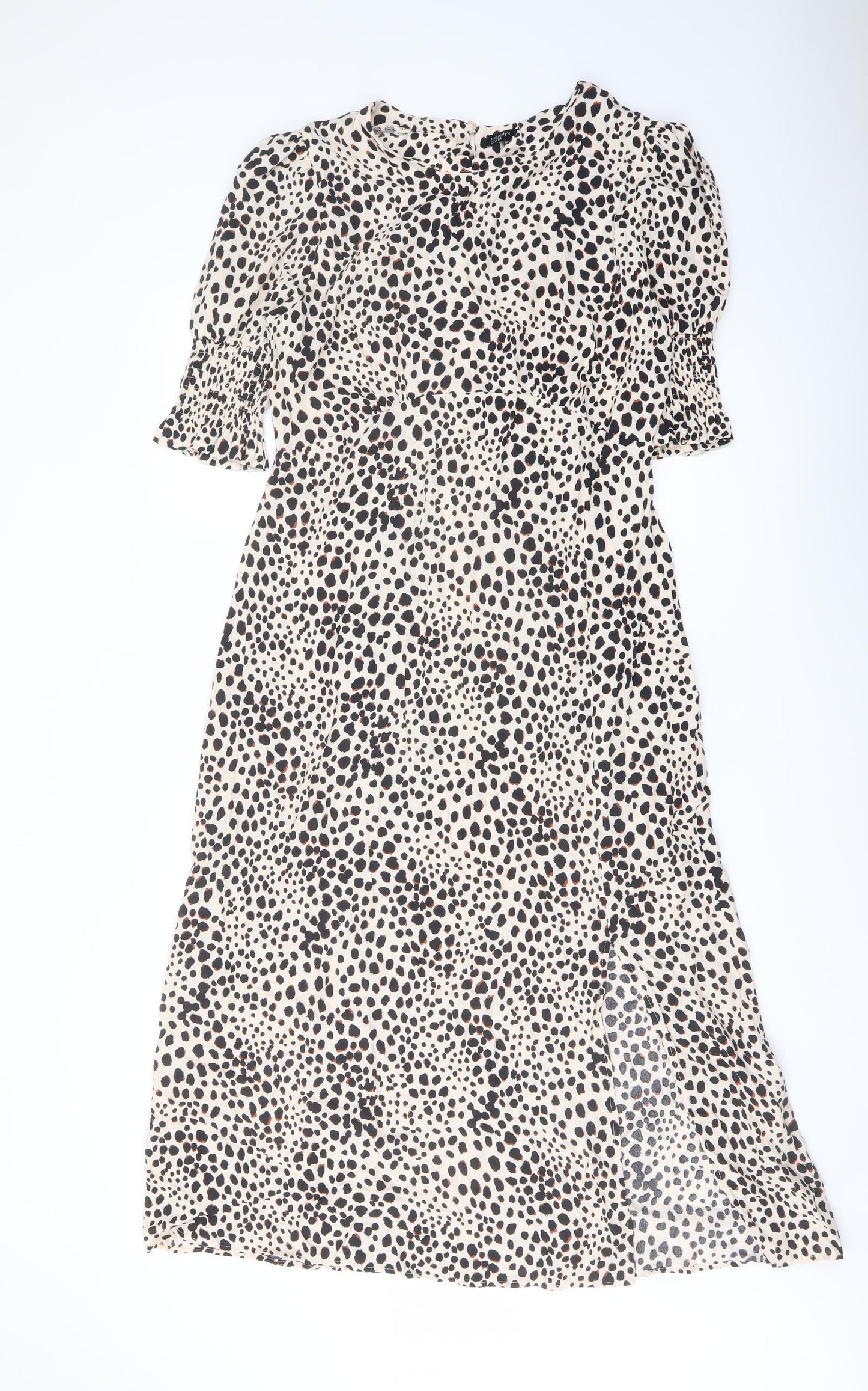 Nobody's Child Womens Beige Animal Print Viscose A-Line Size 12 Round Neck Button
