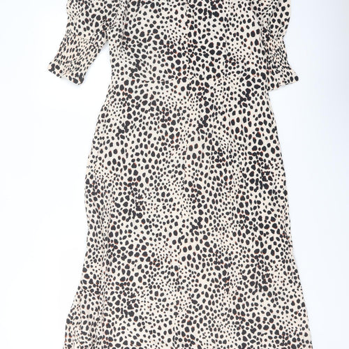 Nobody's Child Womens Beige Animal Print Viscose A-Line Size 12 Round Neck Button