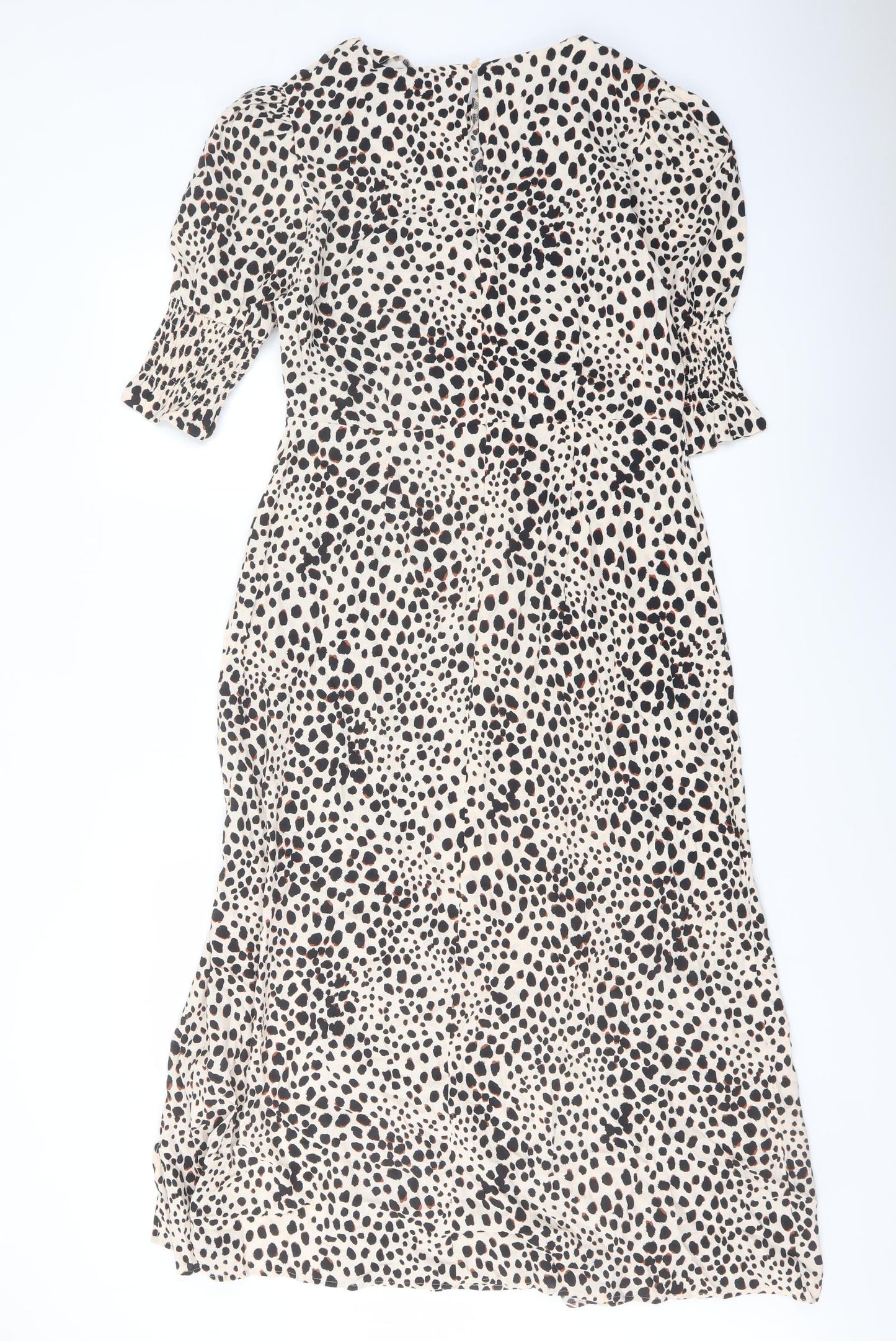 Nobody's Child Womens Beige Animal Print Viscose A-Line Size 12 Round Neck Button