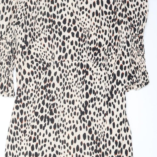 Nobody's Child Womens Beige Animal Print Viscose A-Line Size 12 Round Neck Button