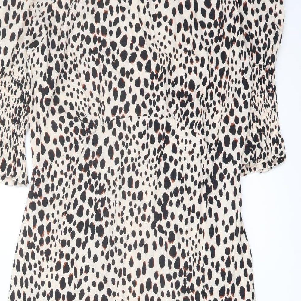Nobody's Child Womens Beige Animal Print Viscose A-Line Size 12 Round Neck Button