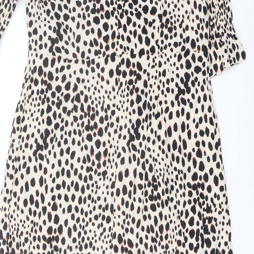 Nobody's Child Womens Beige Animal Print Viscose A-Line Size 12 Round Neck Button