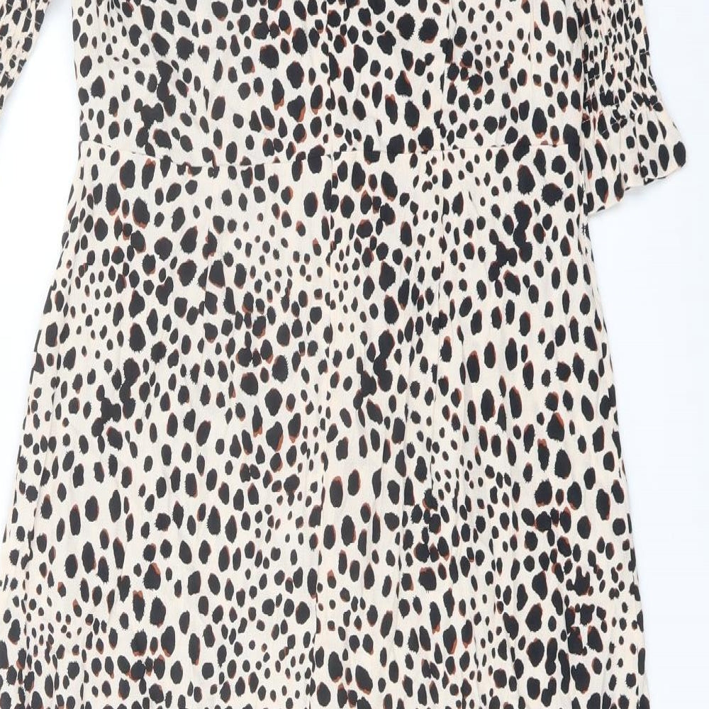 Nobody's Child Womens Beige Animal Print Viscose A-Line Size 12 Round Neck Button