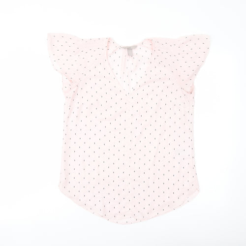 H&M Womens Pink Geometric Polyester Basic Blouse Size 8 V-Neck